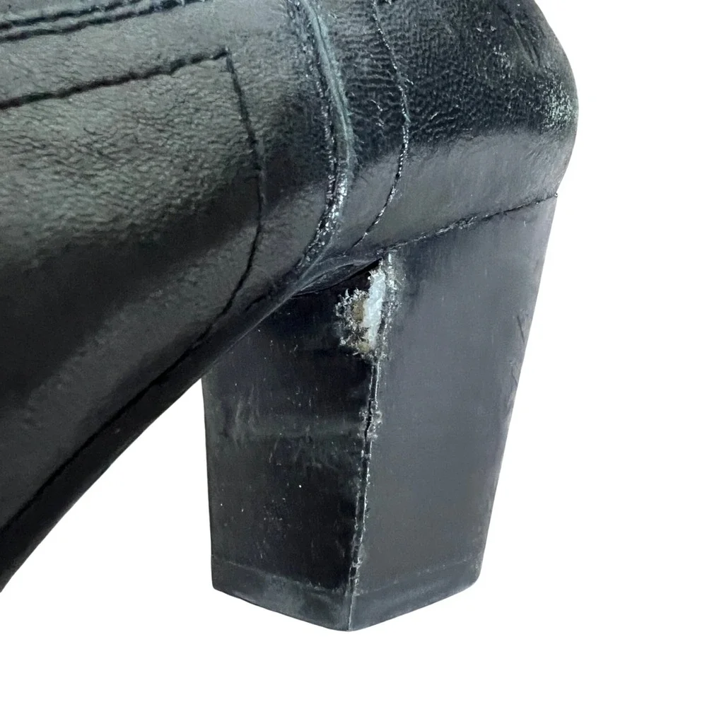 Frye Western Stitch Leather Ankle Booties Black Pointed Toe Block Heel Size 7.5